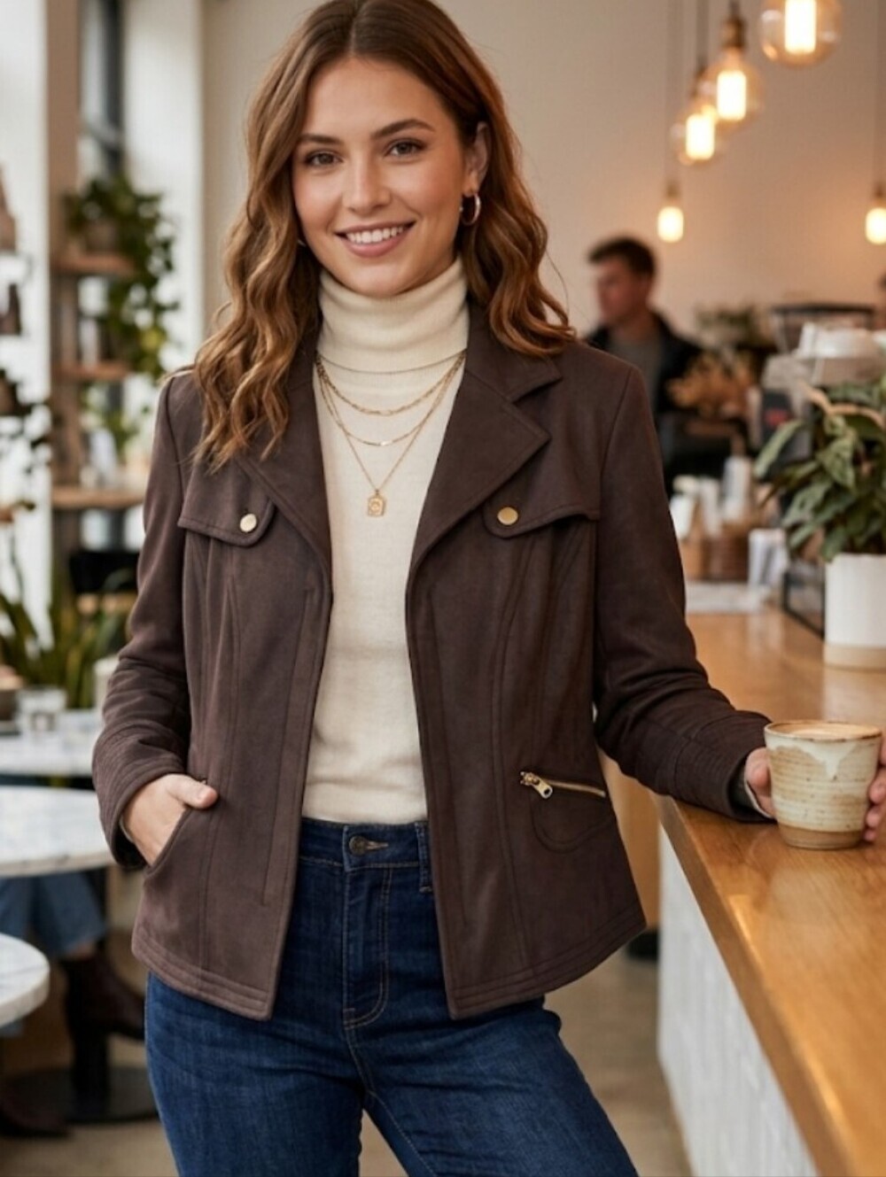 Clara Sun Woo Brown Liquid Leather Signature Zip Jacket Size Small